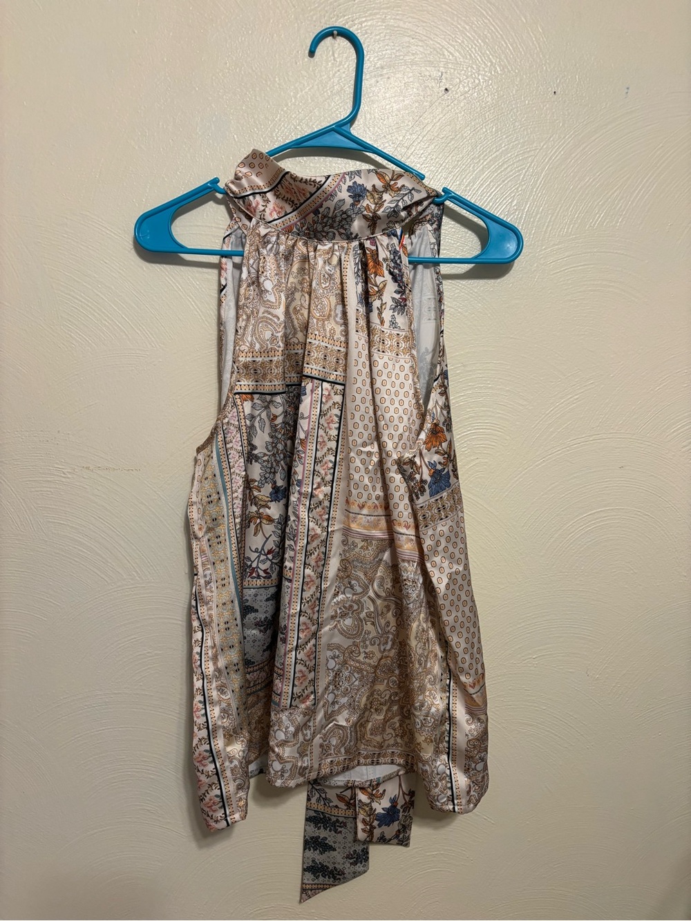 Rachel Zoe Neutral Paisley Halter Silk-Feel Tank